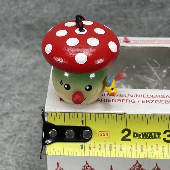Vintage Steinbach Christmas Tree Ornament Wooden Mushroom with Bird Handcrafted - Picture 5 of 7